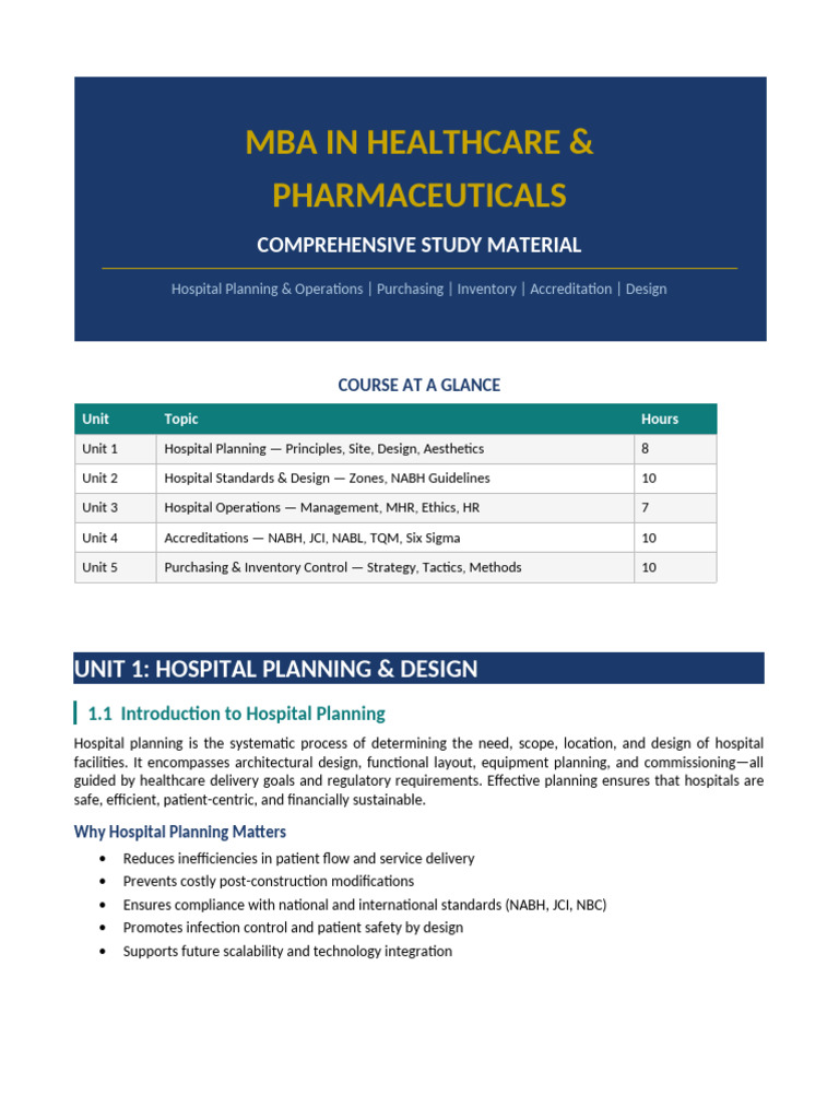 MBA Healthcare Study Material | PDF