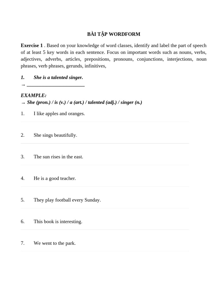 Bài Tập Wordform Part 1 | PDF