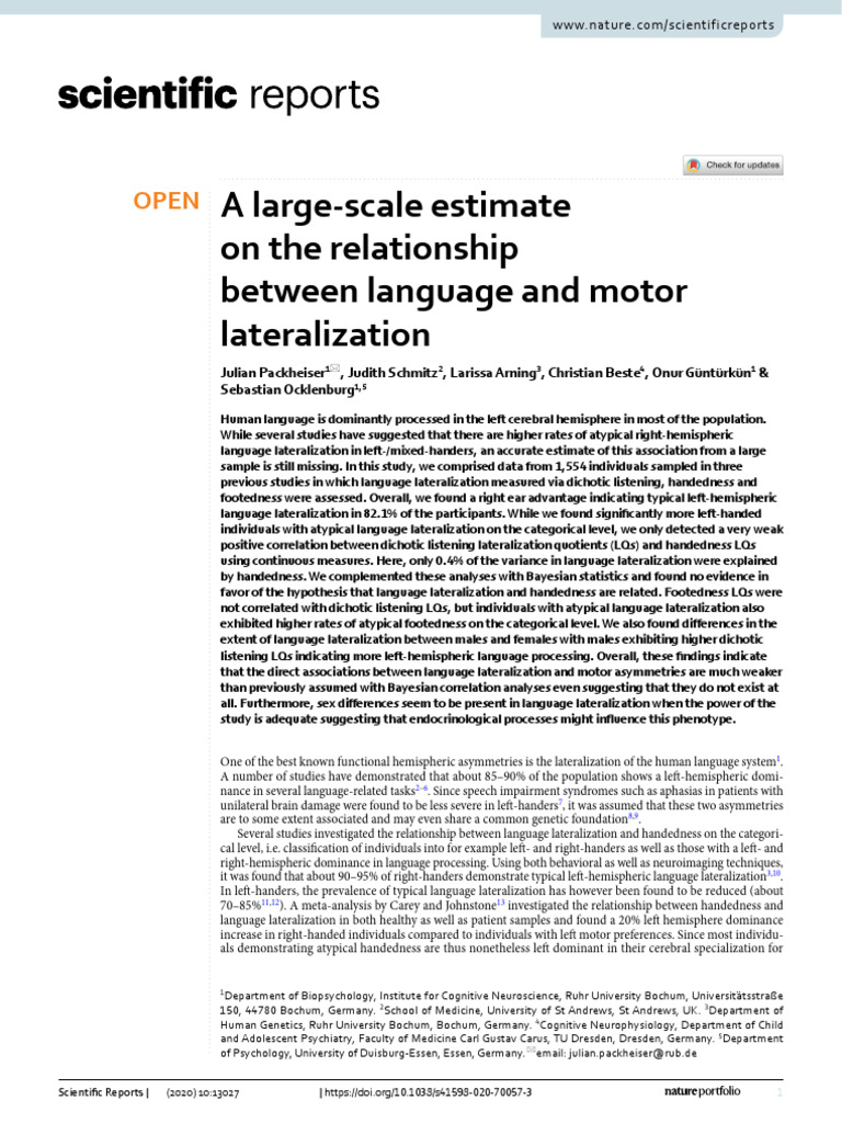 A Large Scale Estimate On The Relationship Between Language and Motor ...