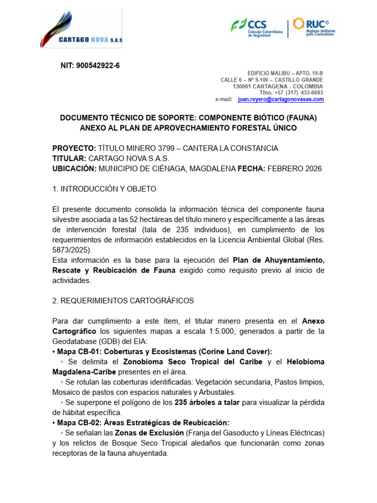 Documento Tecnico Soporte Componente Biotico Fauna | PDF | Fauna | Los ...