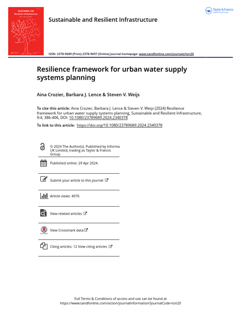 Resilience Framework For Urban Water Supply Systems Planning | PDF ...