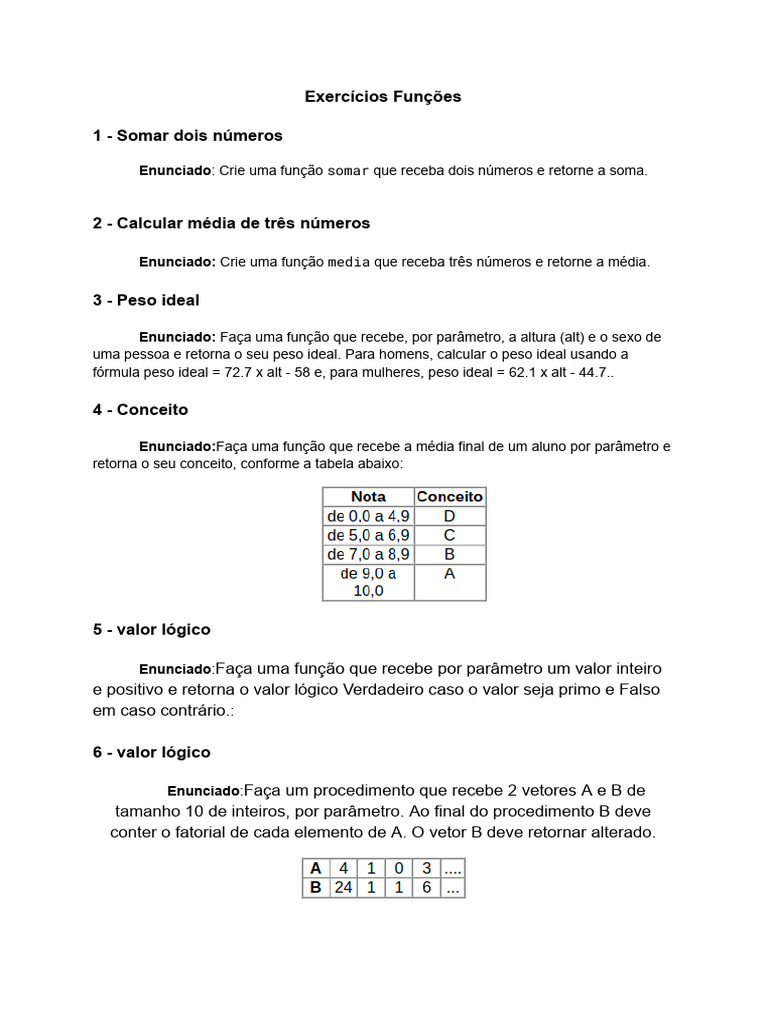 Cópia de Exercícios - Funcoes | PDF