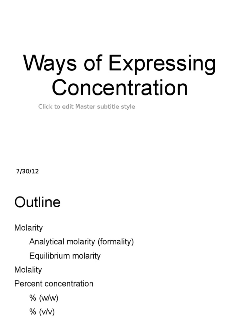 Methods of Expressing Concentration | PDF | Molar Concentration | Parts ...