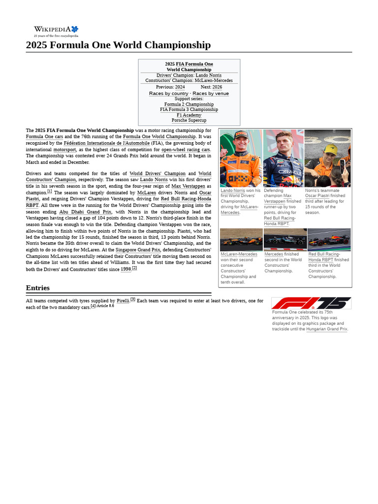 2025 Formula One World Championship | PDF | Formula One | National ...