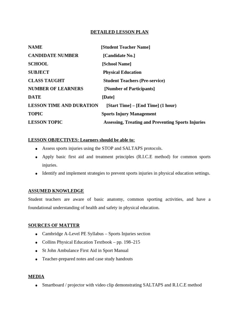 Sports Injury Lesson Plan by Keith Chiutare | PDF | Physical Education ...