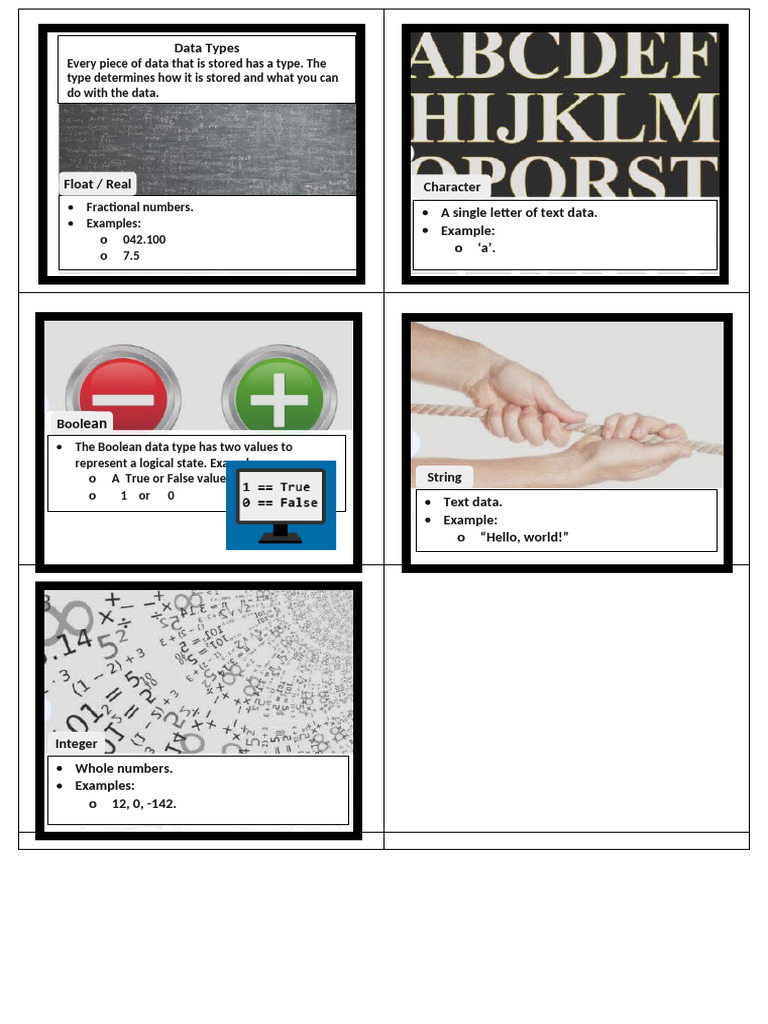 Data Types Flash Cards | PDF