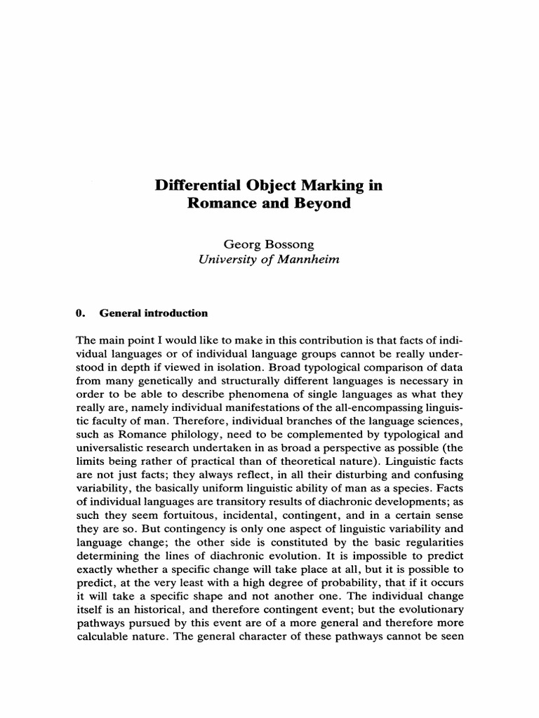 Differential Object Marking in Romance and - Georg Bossong | PDF