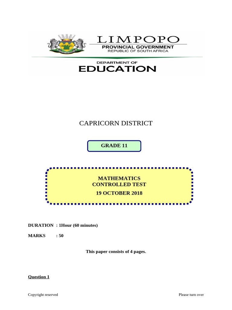 Maths Grade 11 Test 4 Memo | PDF | Descriptive Statistics | Statistical ...