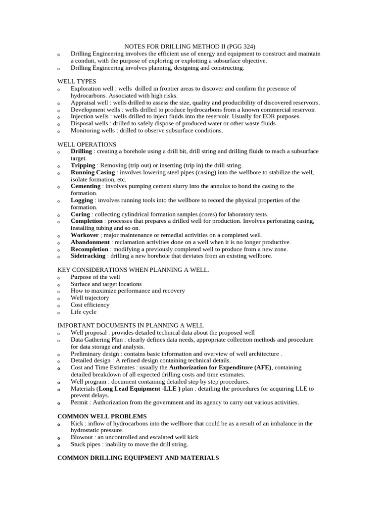 NOTES FOR DRILLING METHOD II by Donald | PDF | Casing (Borehole) | Oil Well