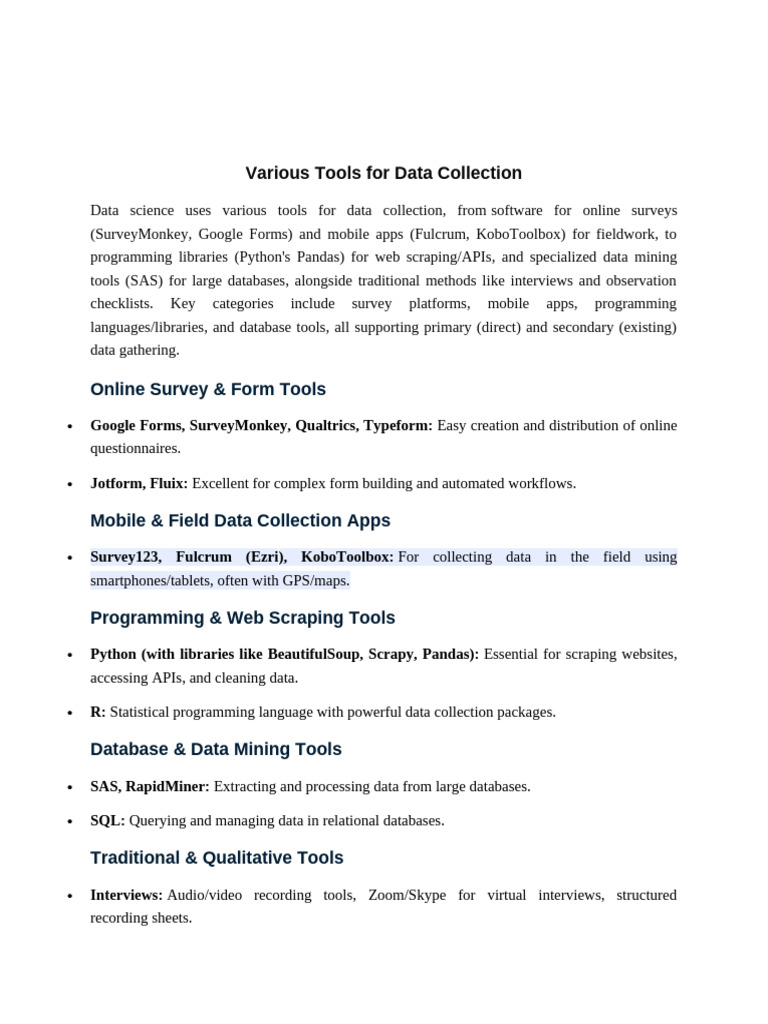 Various Tools For Data Collection | PDF