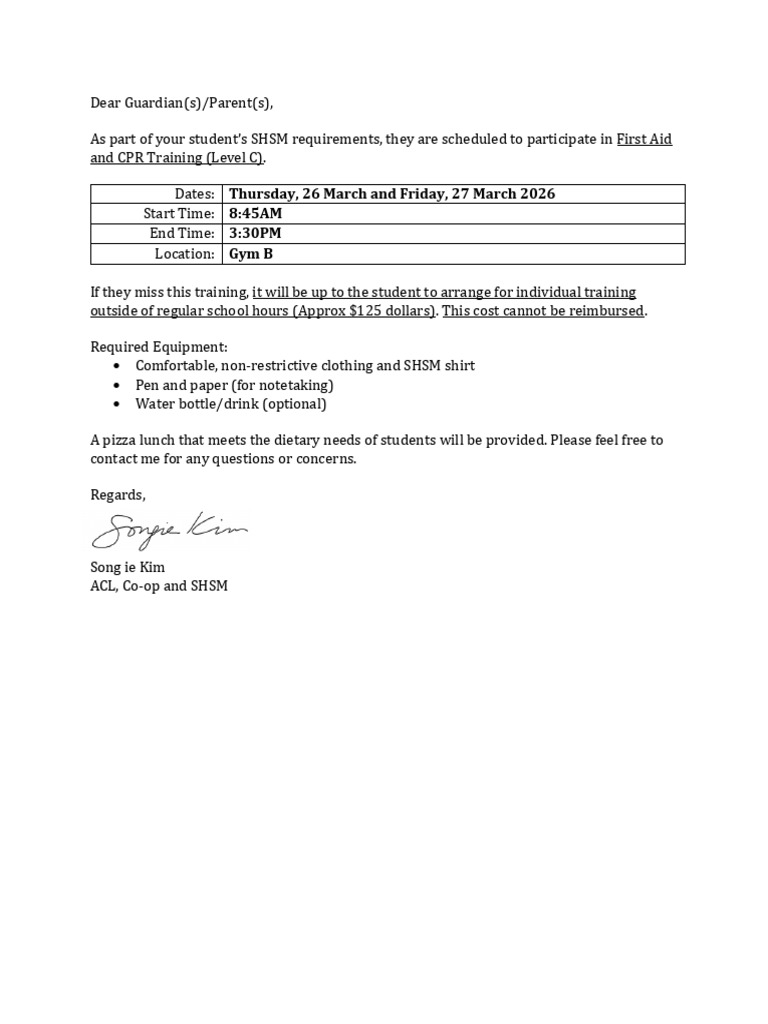 Parent Letter - First Aid | PDF