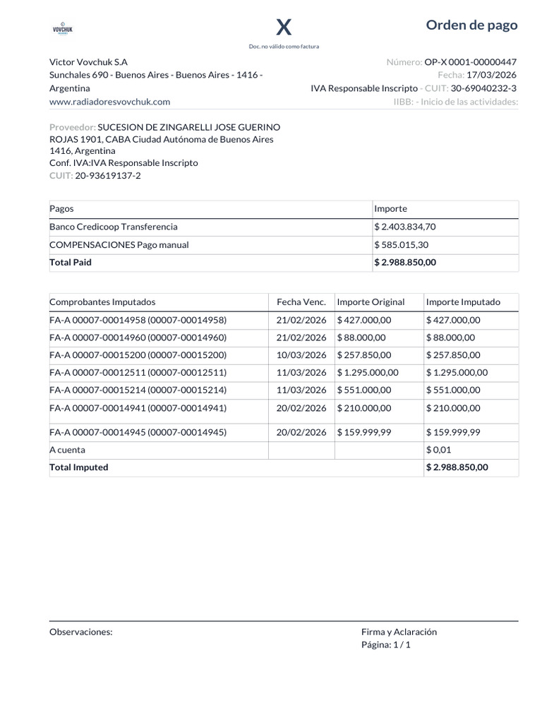 Orden de Pago OP-X 0001-00000447 | PDF