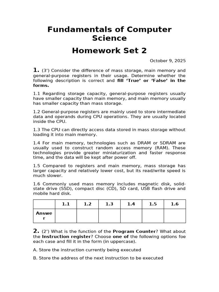 Fundamentals of Computer Science-Homework 02 | PDF | Computer Data ...