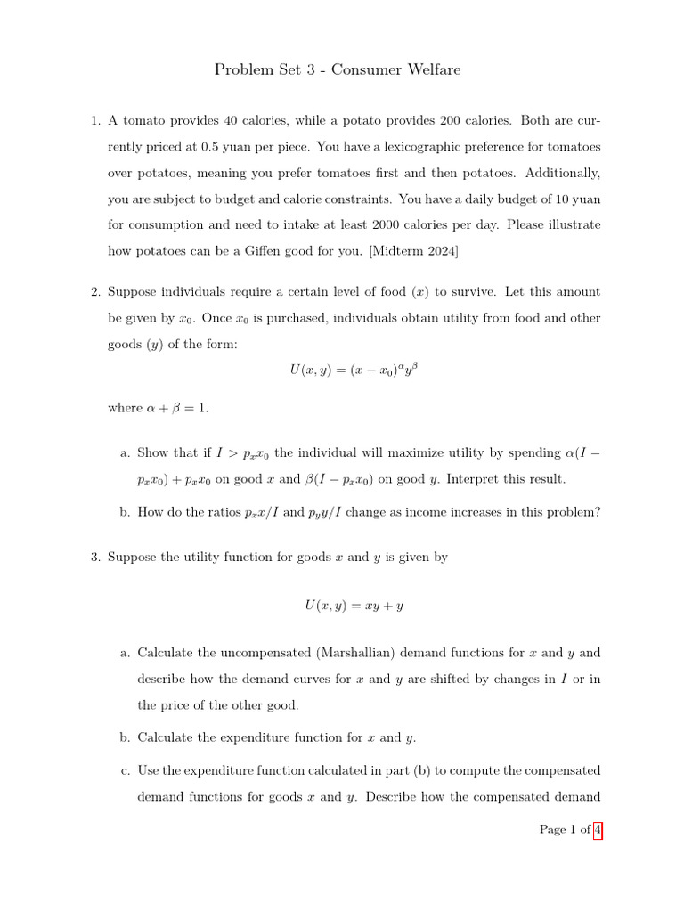 Intermediate Microeconomics PS3 | PDF | Utility | Economic Theories