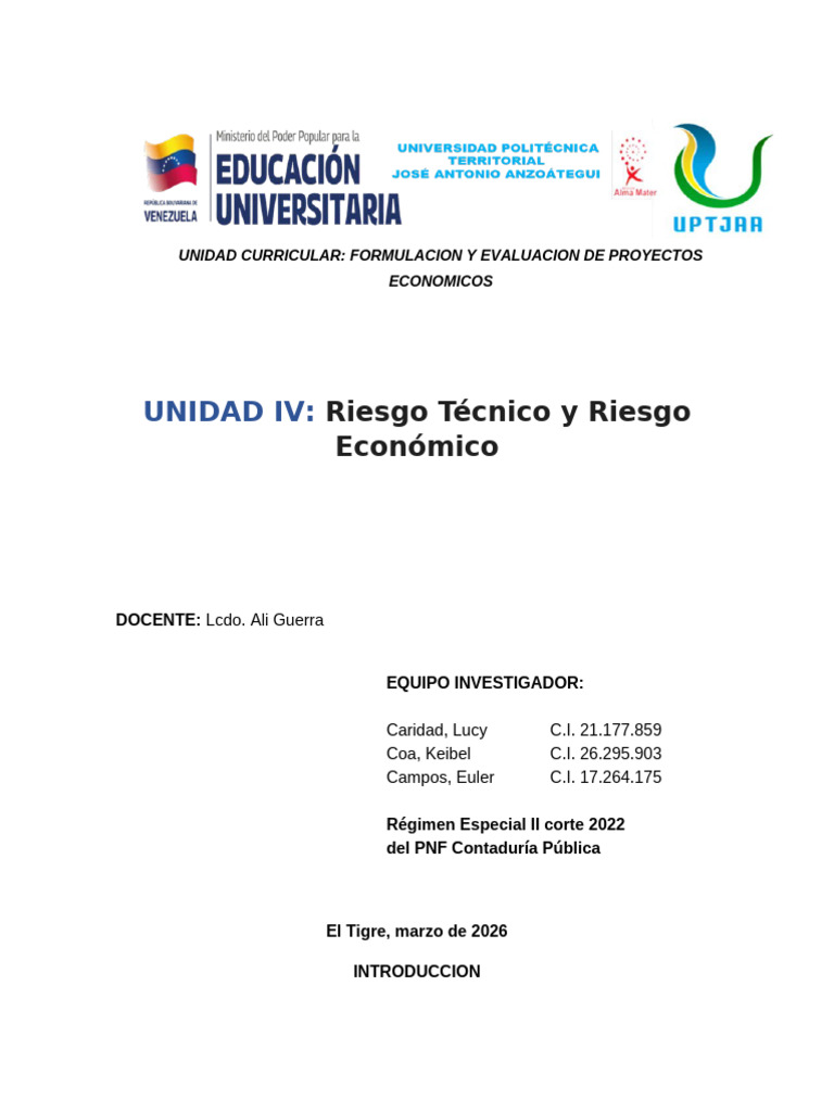 Unidad Iv Riesgo Tecnico y Riesgo Economico | PDF | Evaluación de ...