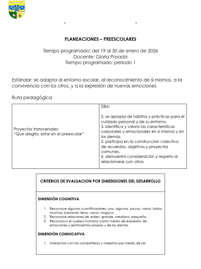 Preescolar Enero | PDF | Educación de la primera infancia
