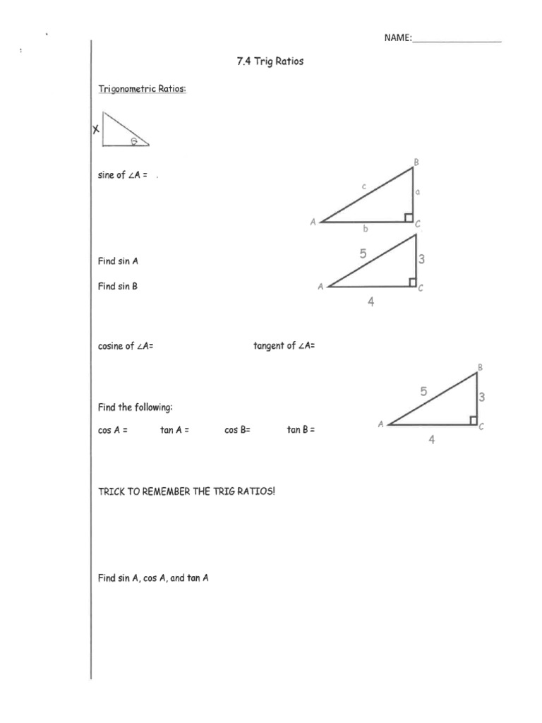 Geometry Unit 5 Lesson 4 Trig Ratios Notes Merged-2 | PDF