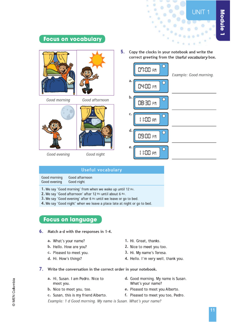 Copy The Clocks in Your Notebook and Write The Correct Greeting From ...
