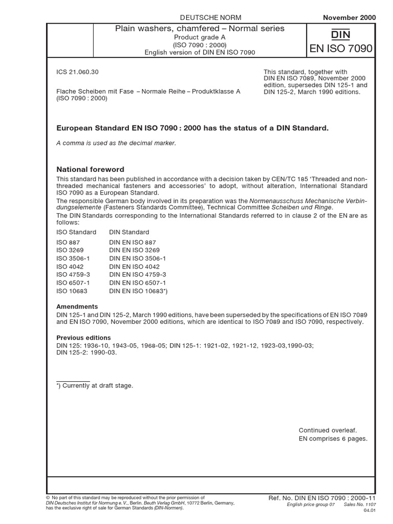 Iso 7090 | PDF | Screw | Washer (Hardware)