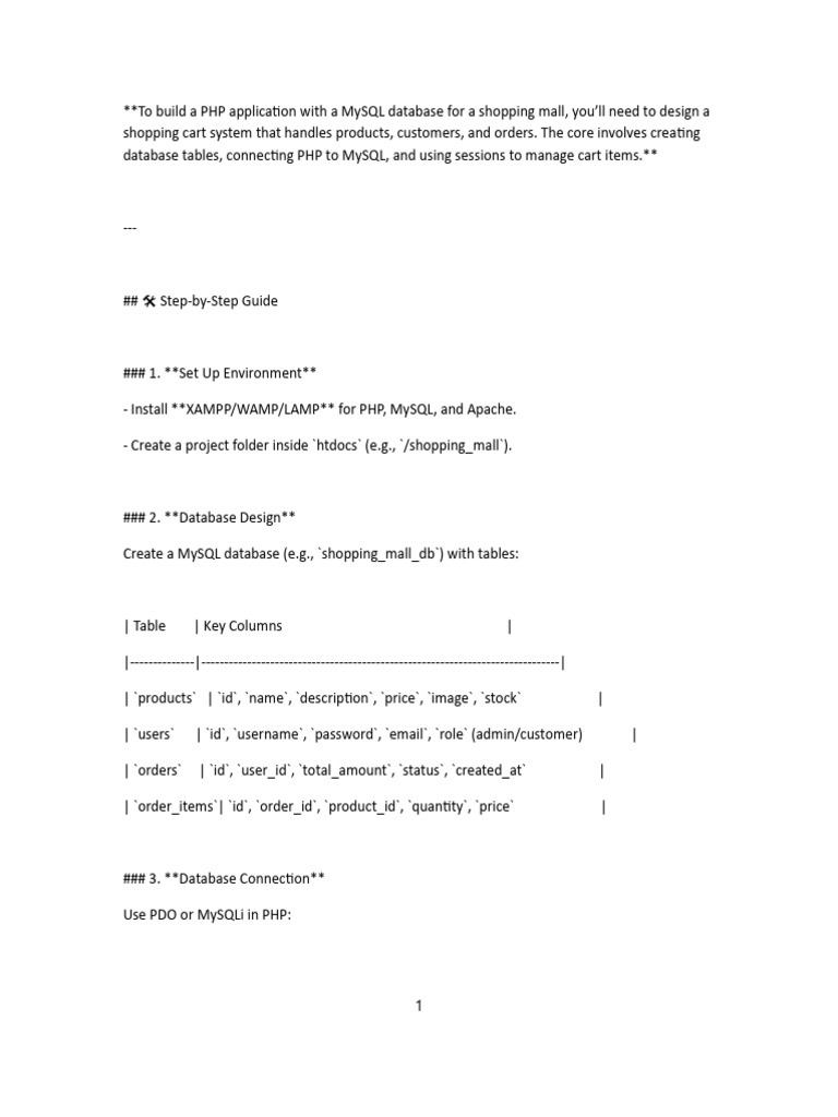 Build A PHP Application With A MySQL Database For A Shopping Mall | PDF ...