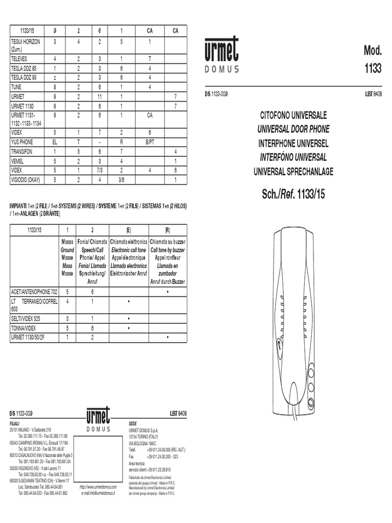 Urmet 1133 PDF