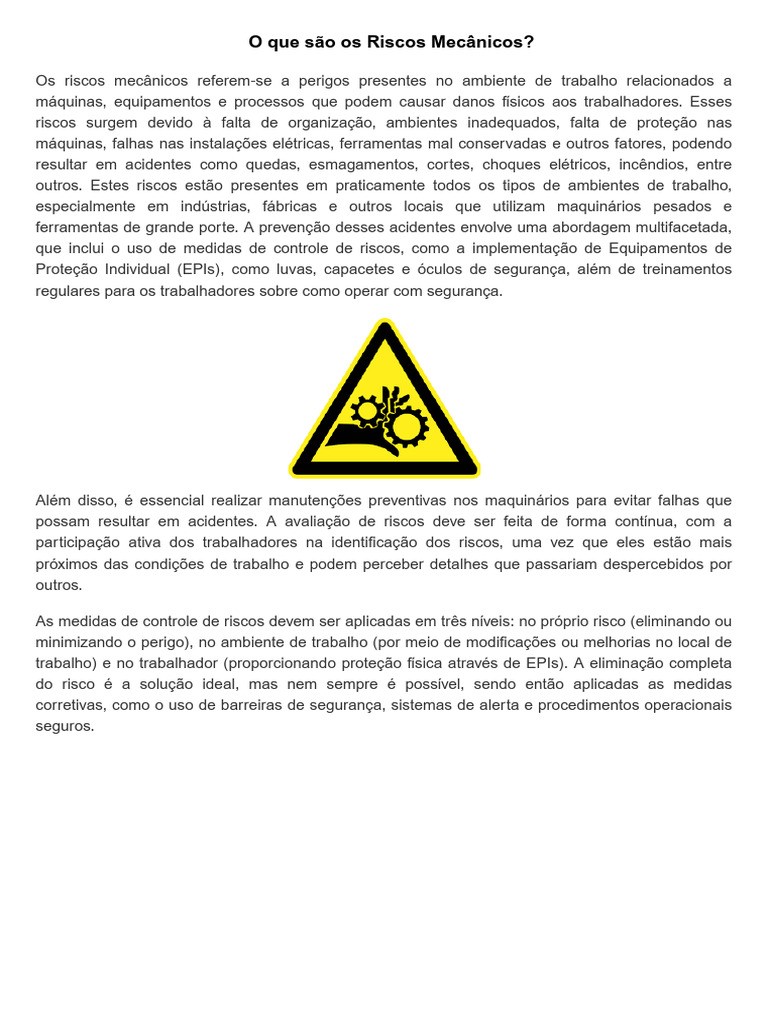 O Que São Os Riscos Mecânicos | PDF | Eletricidade | Incêndios