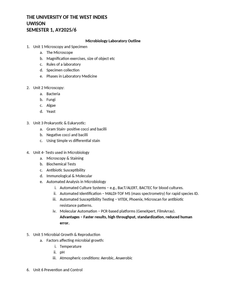 Microbiology Laboratory Outline | PDF