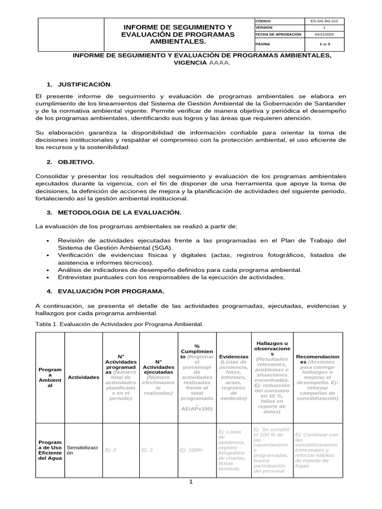 Es-Sig-Rg-213 Informe de Seguimiento y Evaluacin de Programas ...