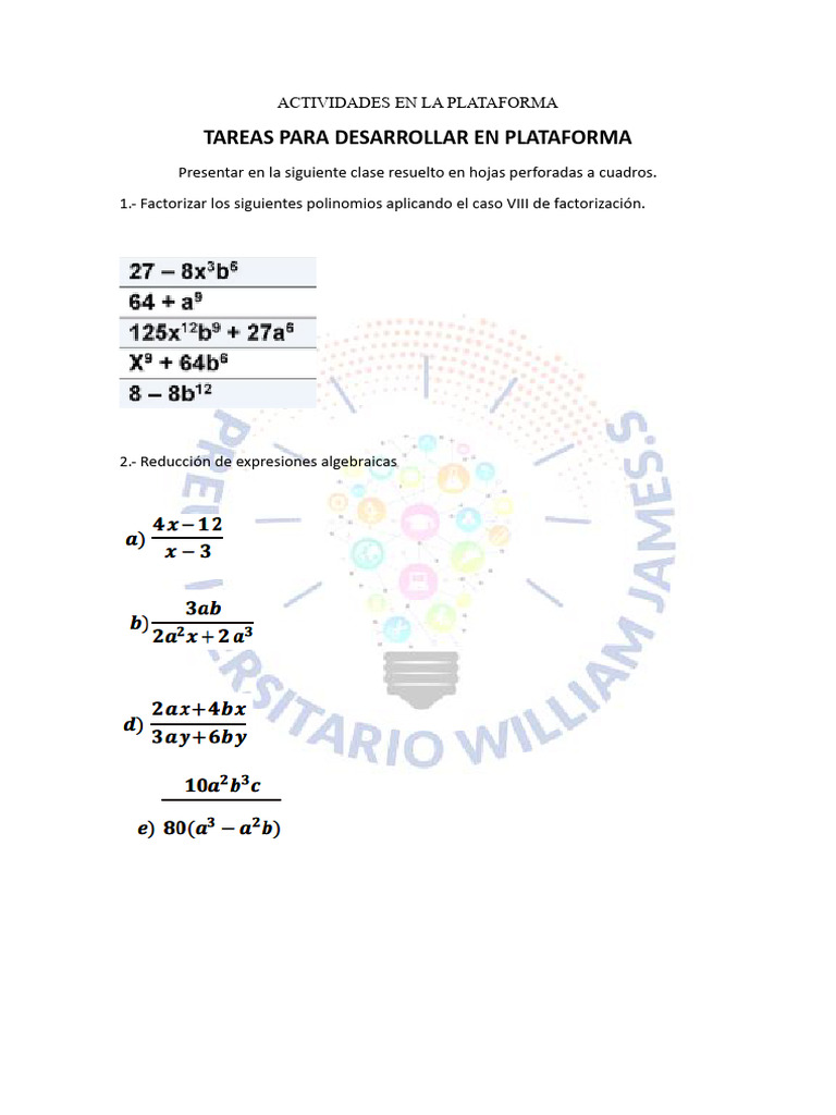 Taller Simplificacion de Expresiones Algebraicas | PDF