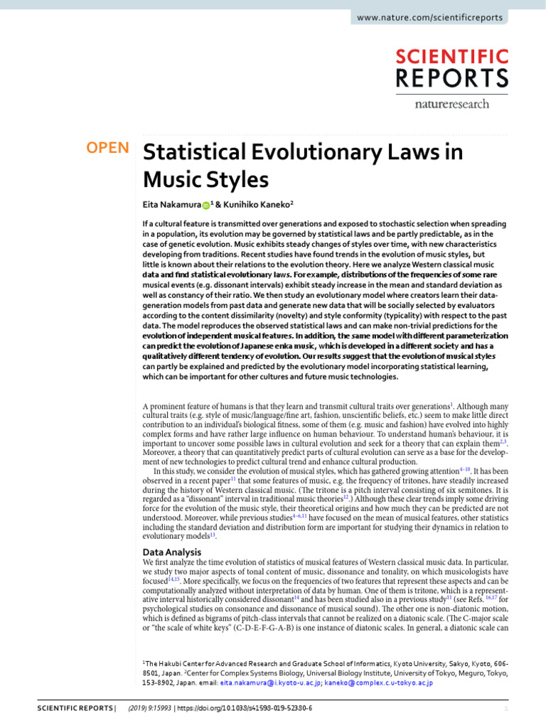 Statistical Evolutionary Laws in Music Styles | PDF | Scale (Music ...