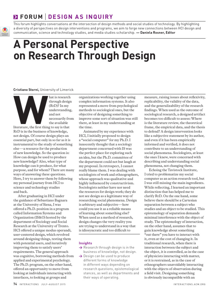 16 A Personal Perspective On Research Through Design | PDF | Knowledge ...