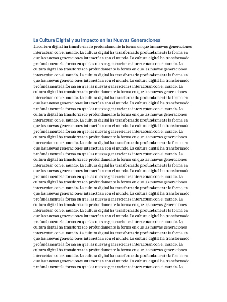 La Cultura Digital y Su Impacto en Las Nuevas Generaciones | PDF