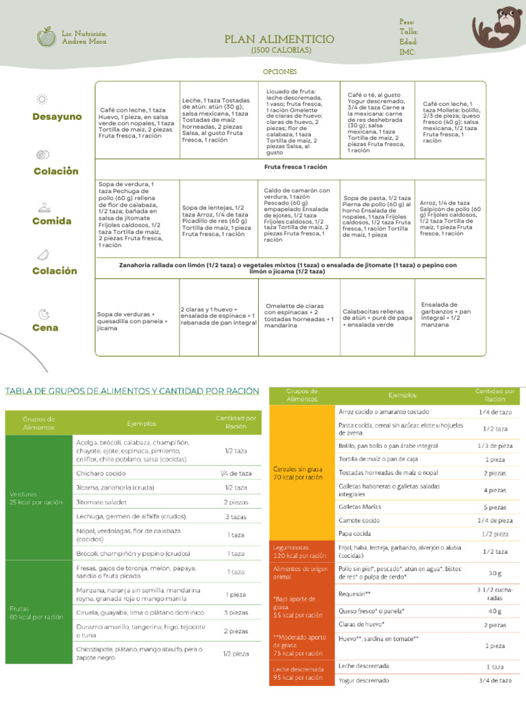 Plan Alimenticio 1500 Kcal Con Guias | PDF