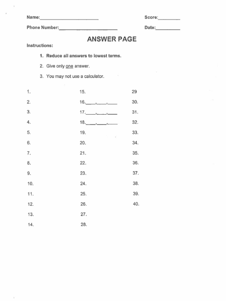 Math Placement Assessment | PDF