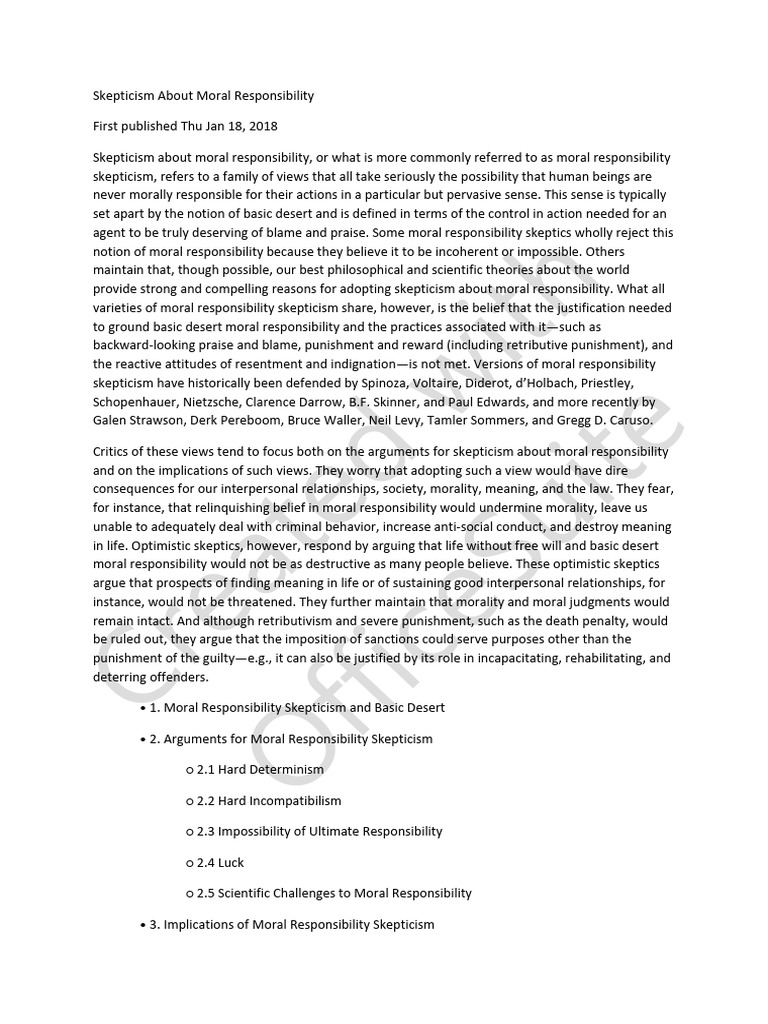 Aristotle Skepticism About Moral Responsibility | PDF | Free Will ...