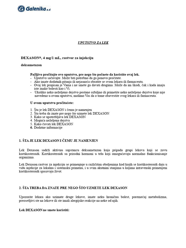 Uputstvo Dexason® 4mg 1ml Rastvor Mart2022 | PDF