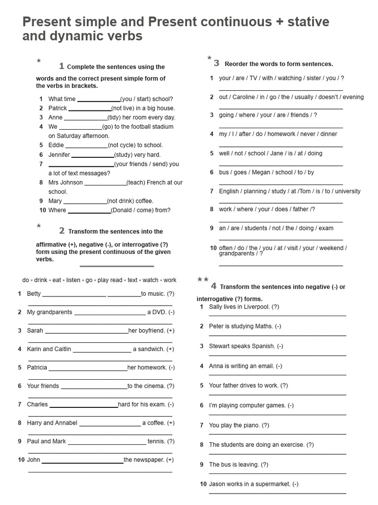 Present Simple and Present Continuous + State and Action Verbs | PDF