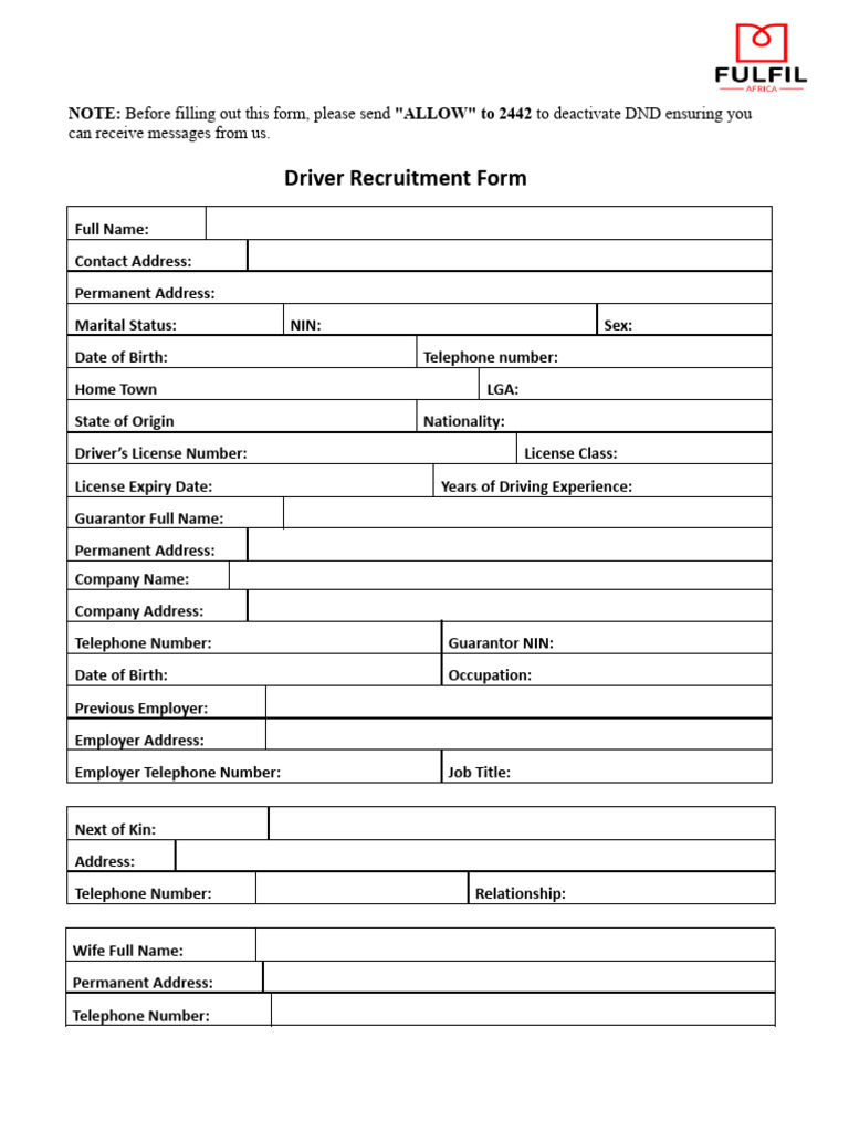 NEW Driver Recruitment Form | PDF