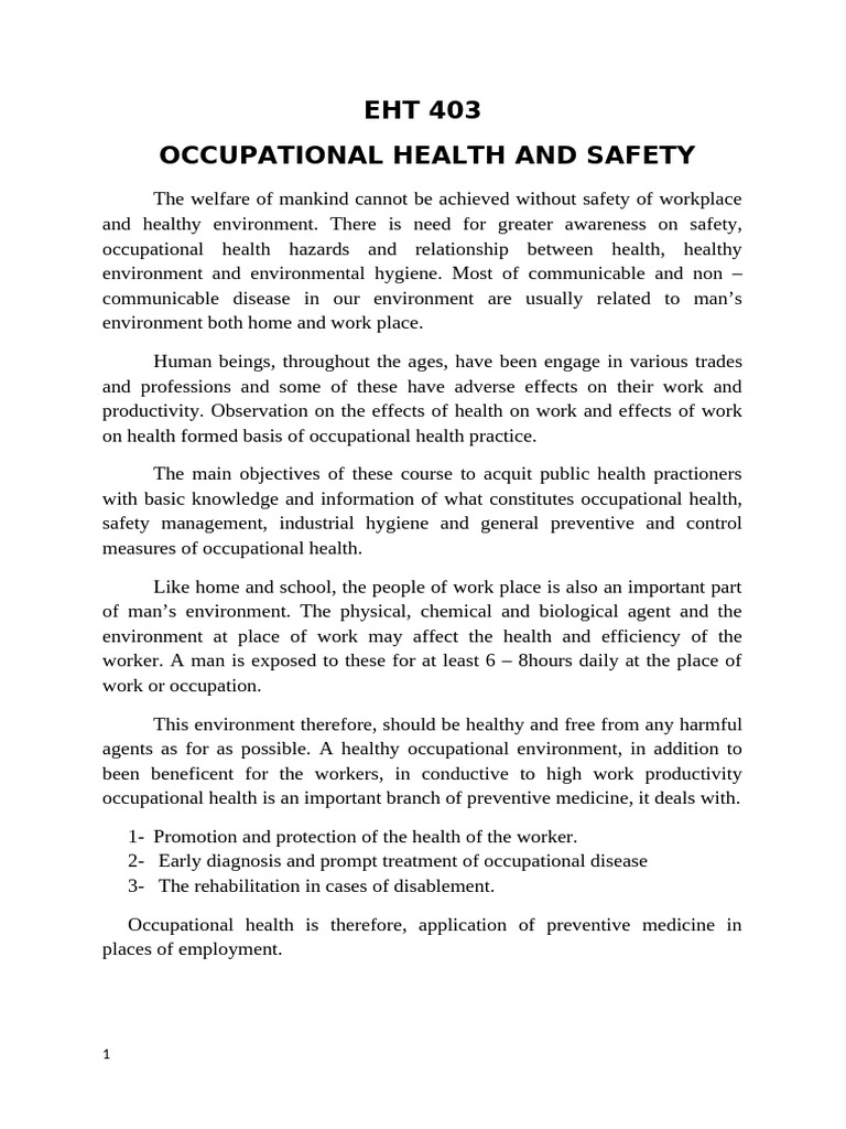 Occupational Health and Safety Evt 314 | PDF | Occupational Safety And ...