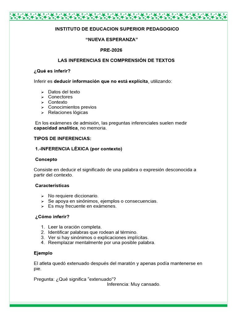 Las Inferencias en Comprension de Textos-Pre 2026 | PDF | Razonamiento ...