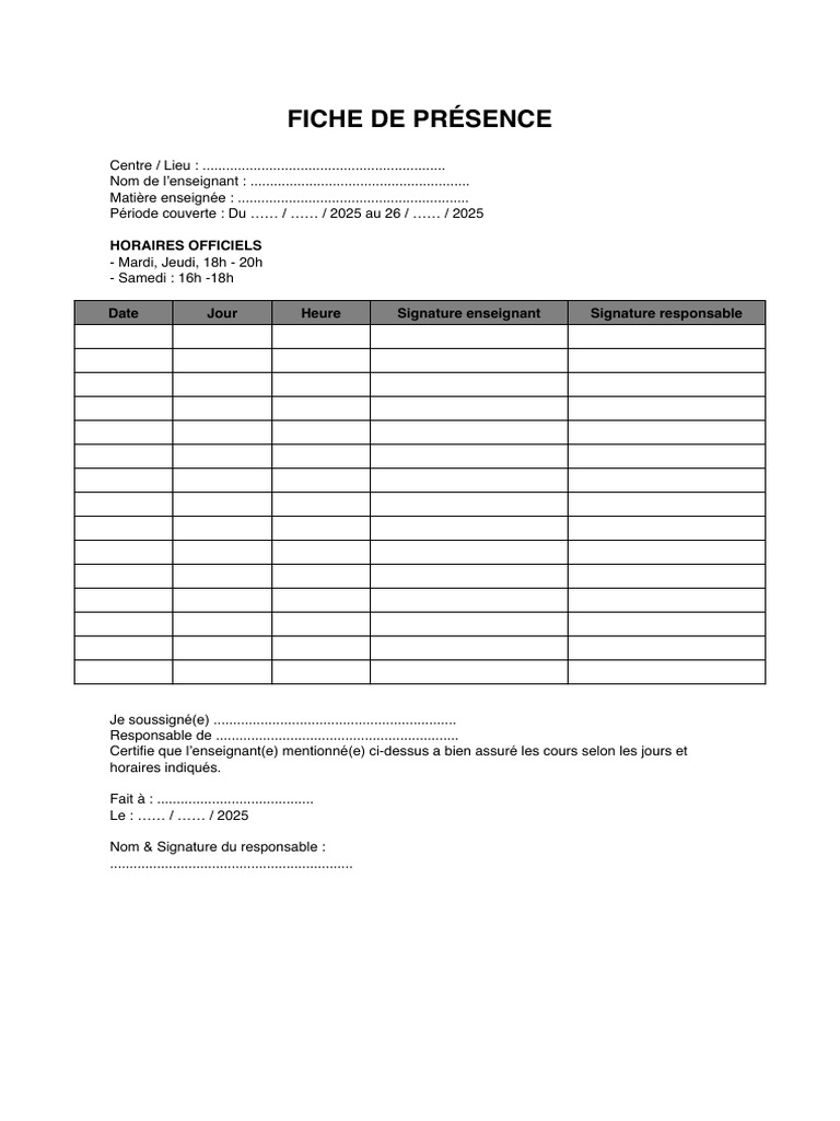 Fiche Presence PDF PDF