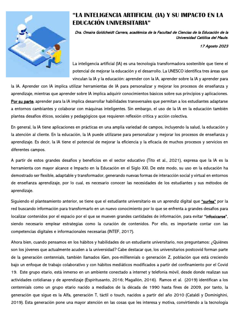 La Inteligencia Artificial y Su Impacto en La Educación Universitaria ...