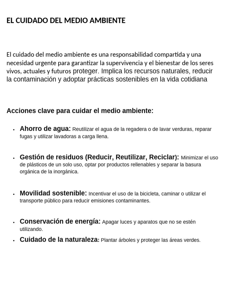 El Cuidado Del Medio Ambiente | PDF