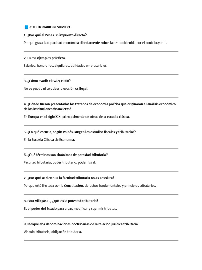 ? Cuestionario Resumido | PDF | Impuesto sobre la renta | Impuestos