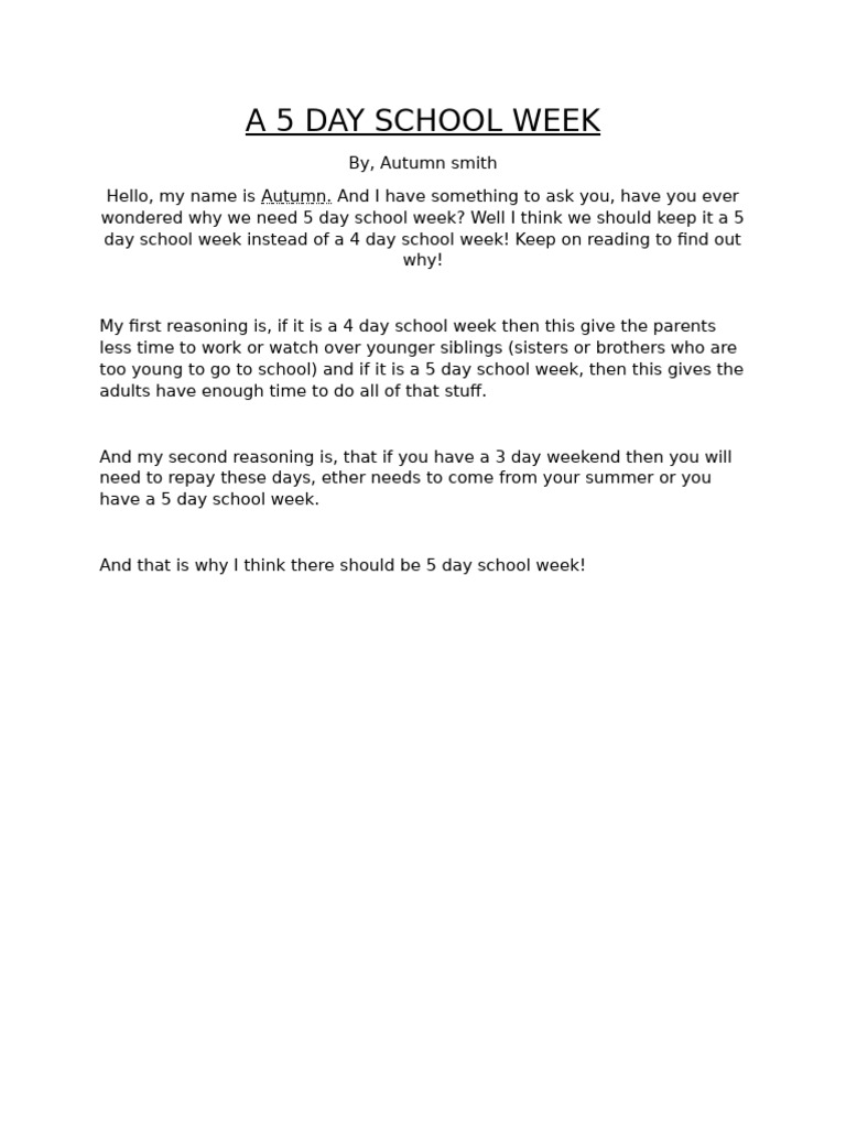 A 5 Day School Week | PDF