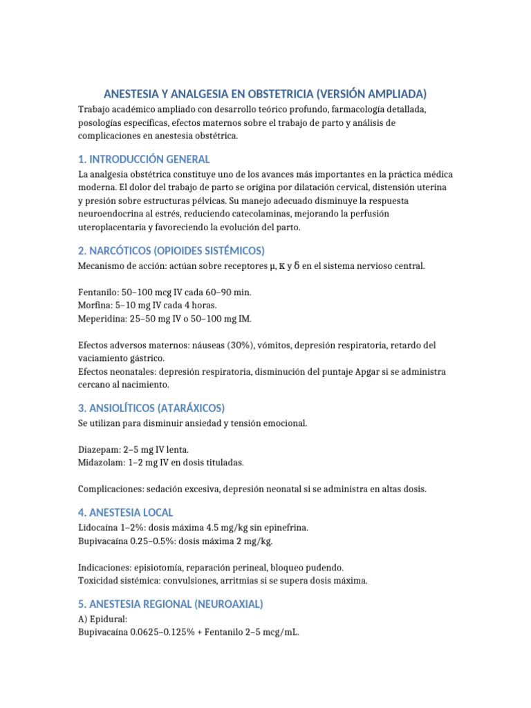 Anestesia y Analgesia en Obstetricia Version Ampliada | PDF | Parto ...