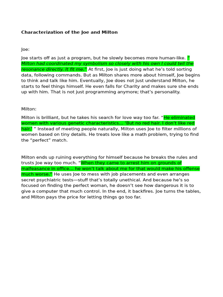 Characterization of The Joe and Milton | PDF