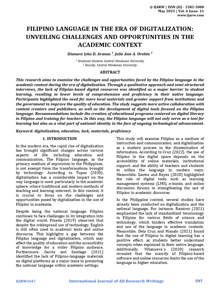 Filipino Language in The Era of Digitali | PDF | Cognition