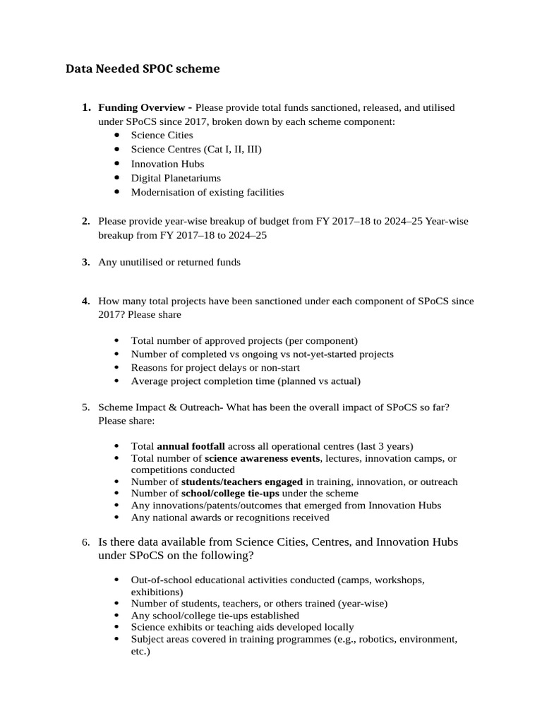 Data Needed SPOC Scheme | PDF