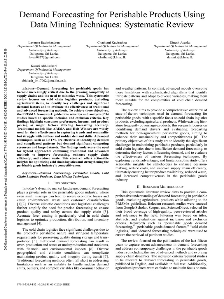 Demand Forecasting For Perishable Products Using Data Mining Techniques ...